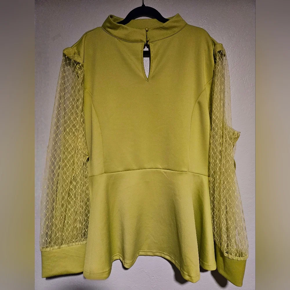 Ashley Stewart Mesh Paneled Cutout Peplum Top Size 30W/32W NWT - Picture 6 of 13